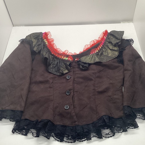 Brown Suede Sz 8 Skirt + Top Day of The Day Costume Mask Hair Clips Halloween - Picture 10 of 14